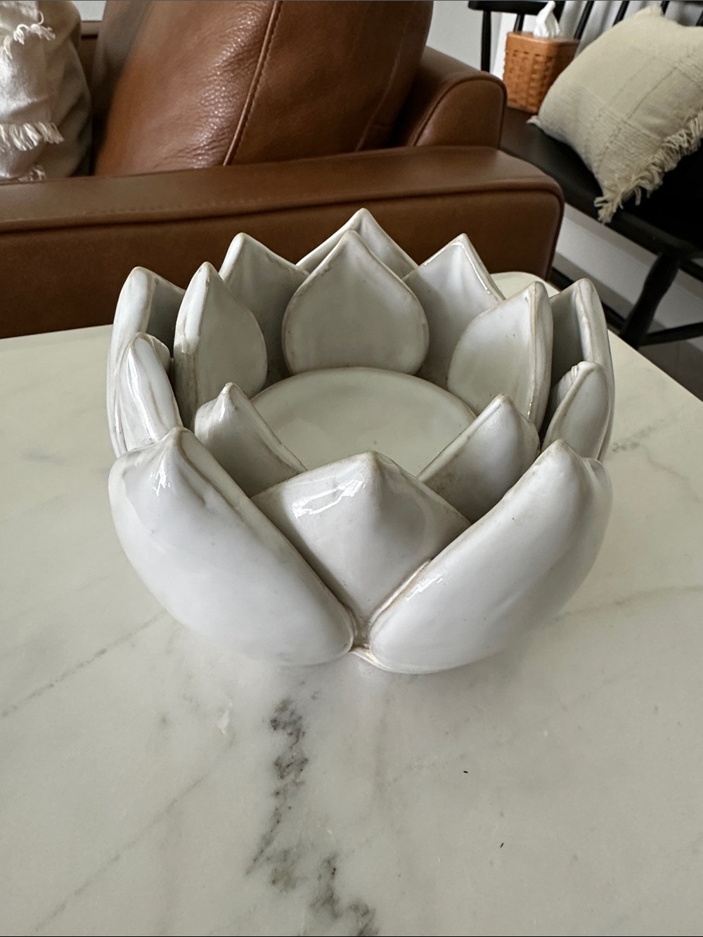Arhaus Gray Ceramic Lotus Candle Holder